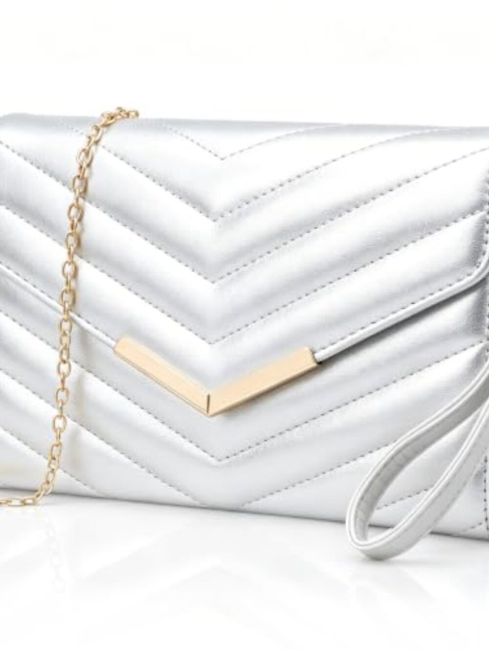 Quilted Evening Clutch Vegan Leather Crossbody Purse with Chain Strap